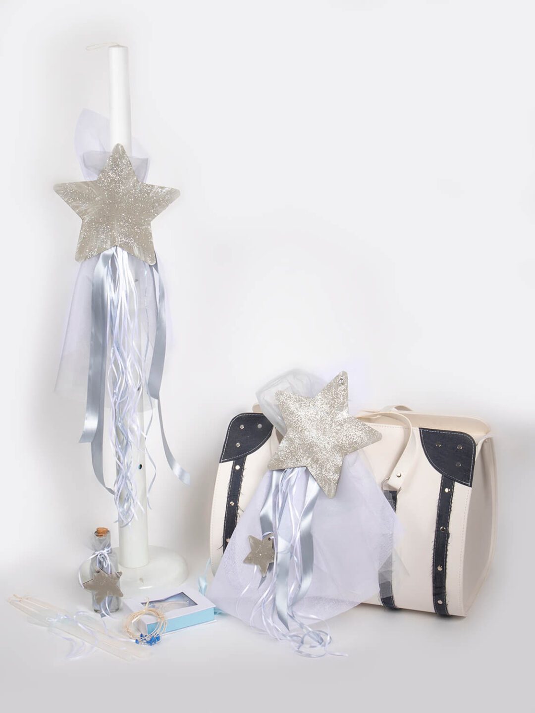 Σετ βάπτισης βαλίτσα δερματίνη με θέμα αστέρι