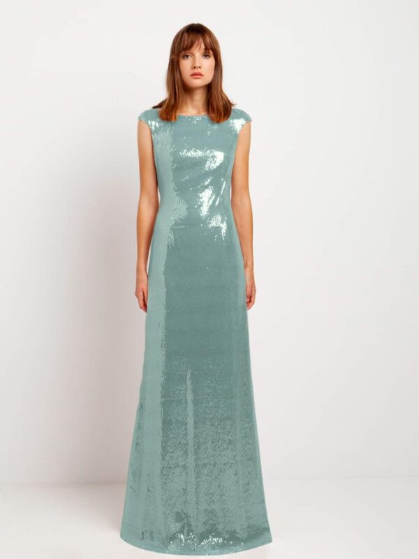 Φόρεμα μακρύ με παγιέτα και ανοιχτή πλάτη σε απαλό πράσινο της μέντας