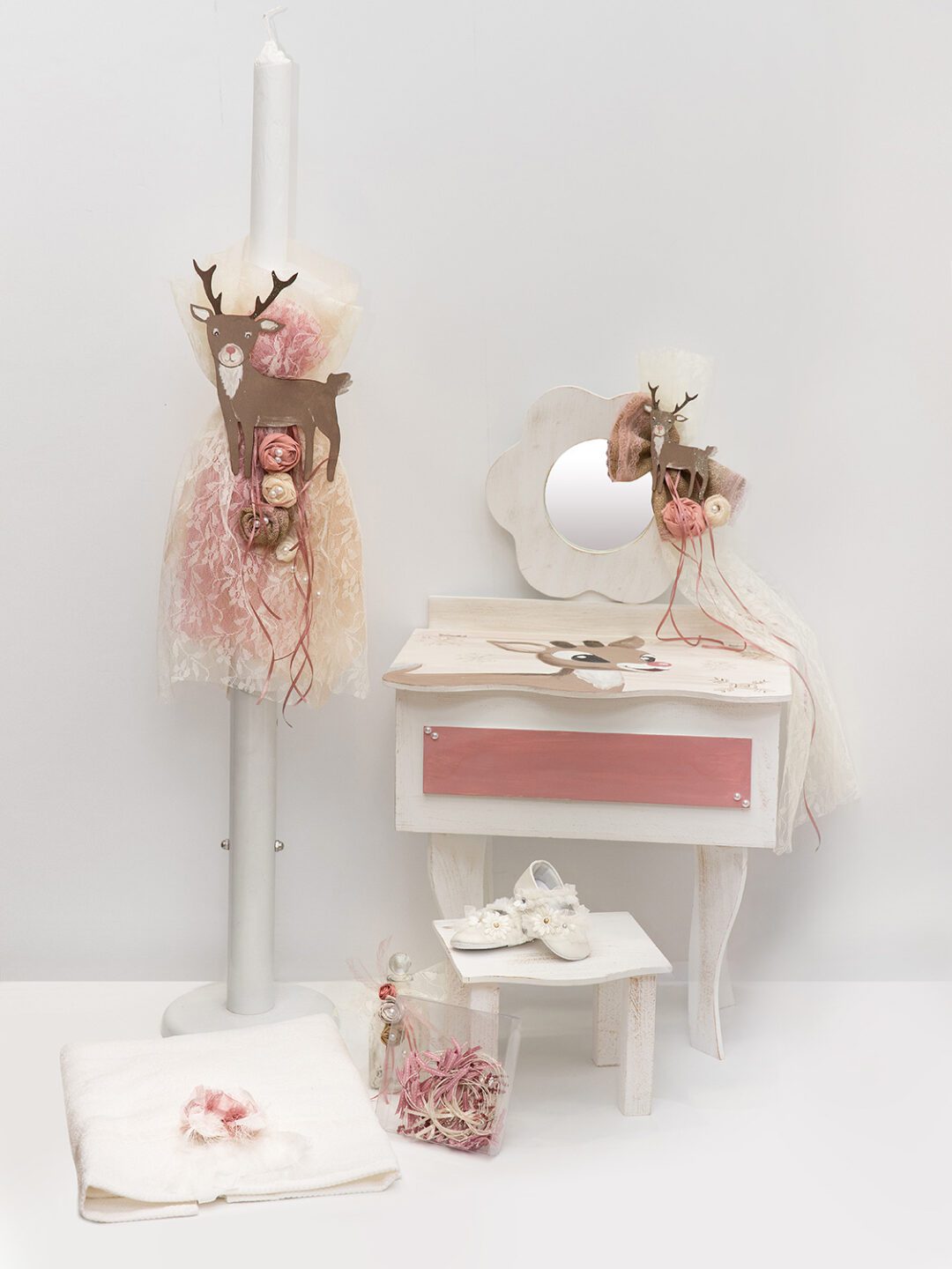 Σετ κουτί βάπτισης boudoir με θέμα το ελάφι