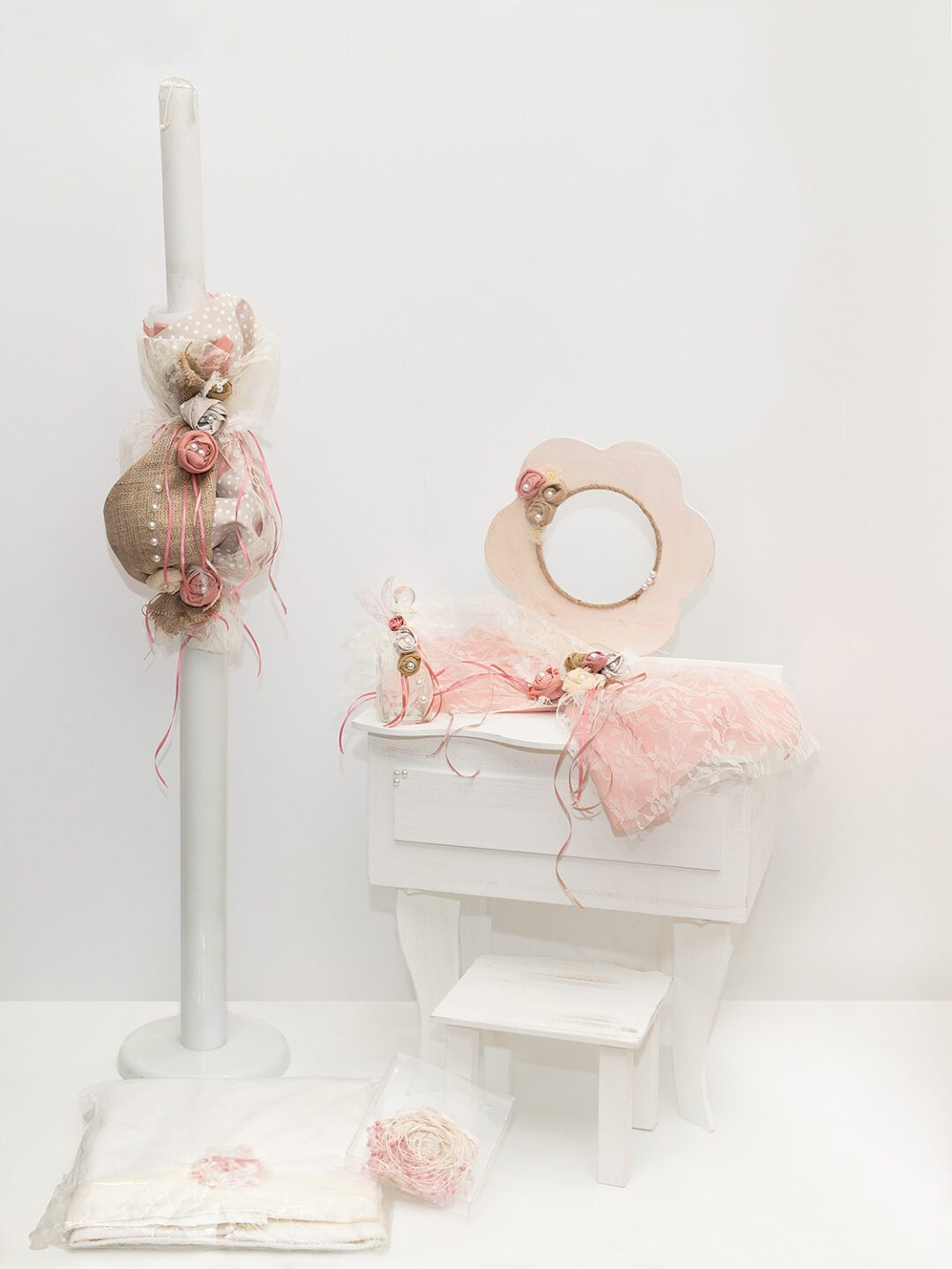 Σετ κουτί βάπτισης boudoir με θέμα vintage λουλούδια
