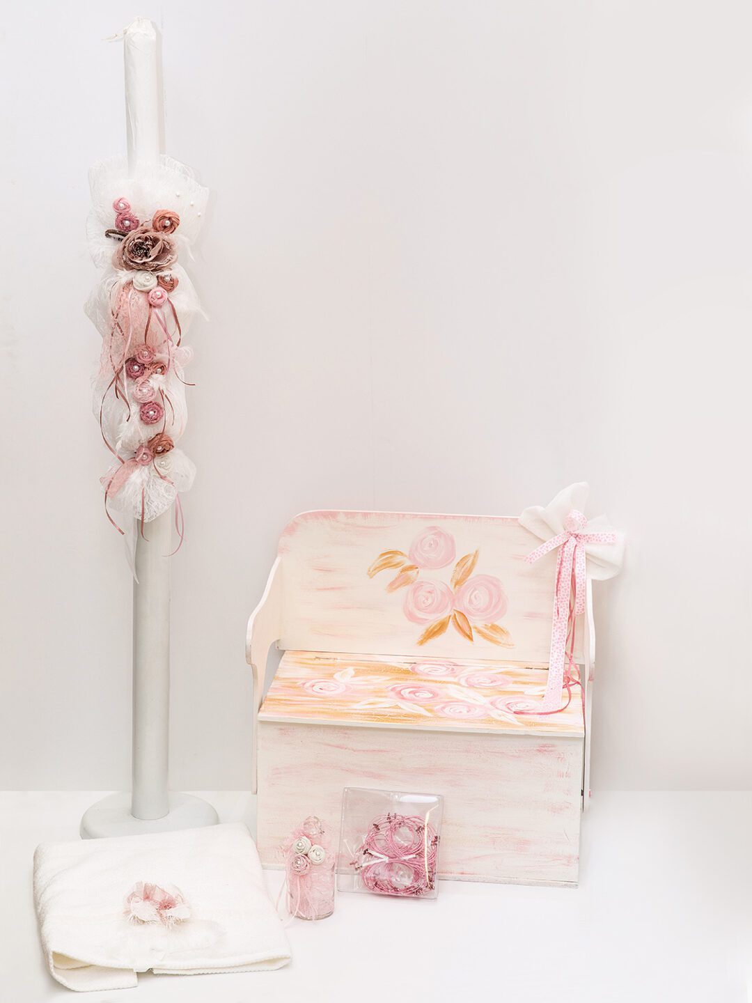 Σετ βάπτισης θρανίο με θέμα vintage λουλούδια