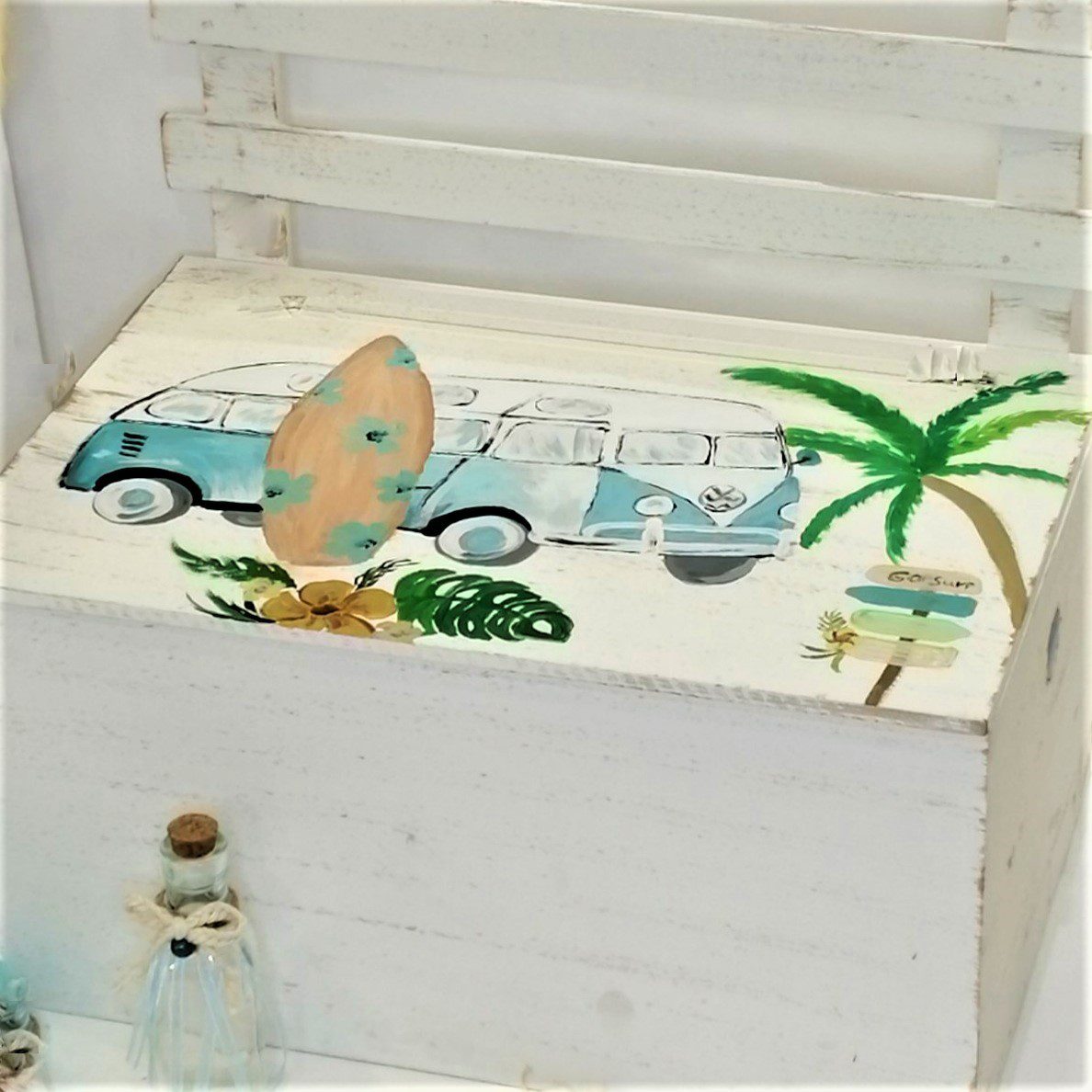 Σετ βάπτισης με παγκάκι και θέμα Vintage Van & Surfing