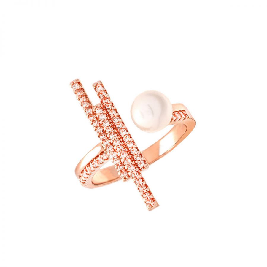 Δαχτυλίδι Επιχρυσωμένο με Πέρλα και Ζιργκόν