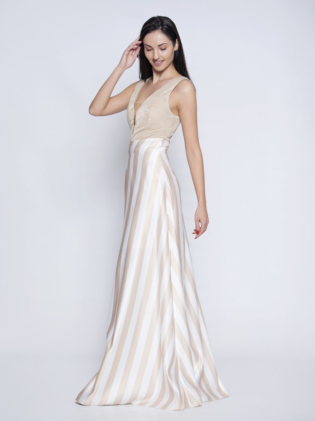 Γυναικείο μπούστο με χρυσόσκονη σε καφέ μπεζ και μαύρο. Ιδανικο σαν τοπ με μακριά φούστα