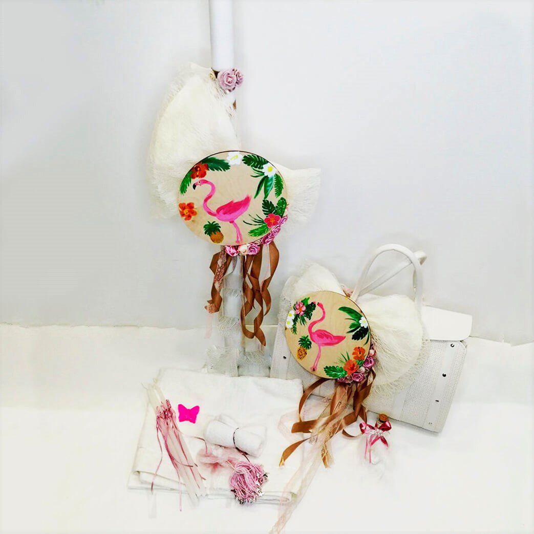 Σετ νονού με θέμα το φλαμίνγκο