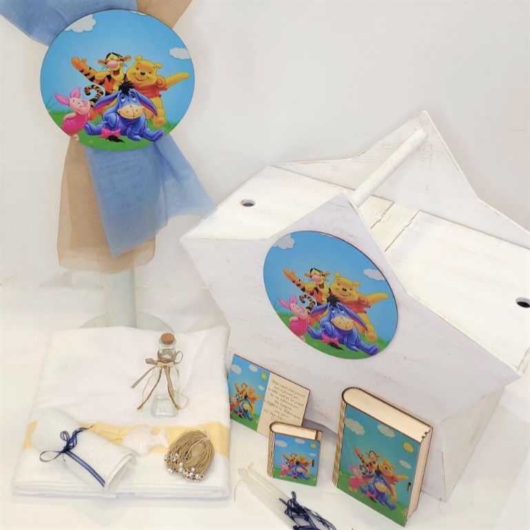 Σετ βάπτισης με ξύλινο αστεράκι και θέμα τον Γουίνι το αρκουδάκι και τους φίλους του - Winnie the pooh