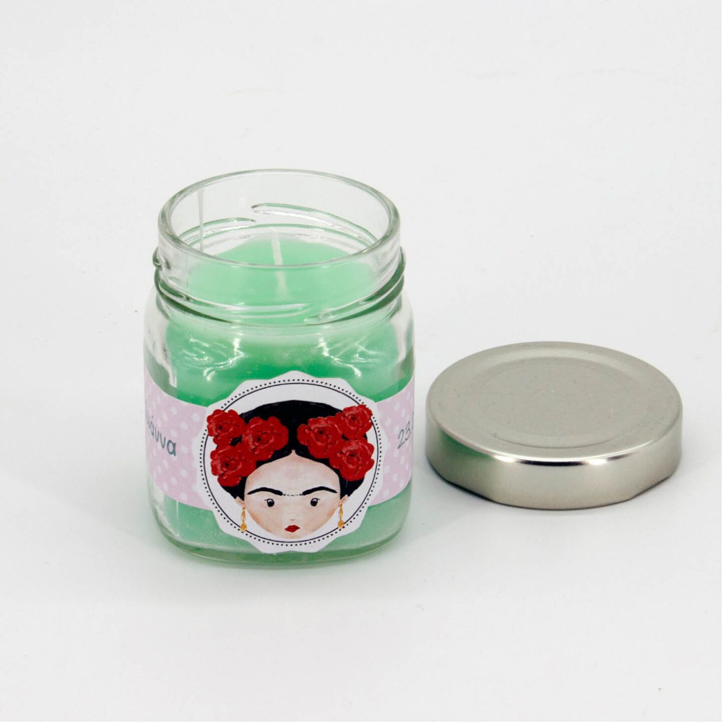 Μπομπονιέρα με αρωματικό κερί για βάπτιση με αυτοκόλλητη ετικέτα στο θέμα της βάπτισης