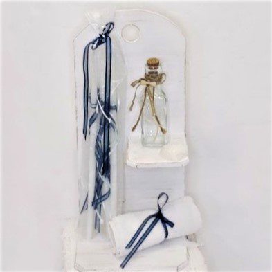 Σετ λαδιού και κεράκια βάπτισης με ξύλινη βάση