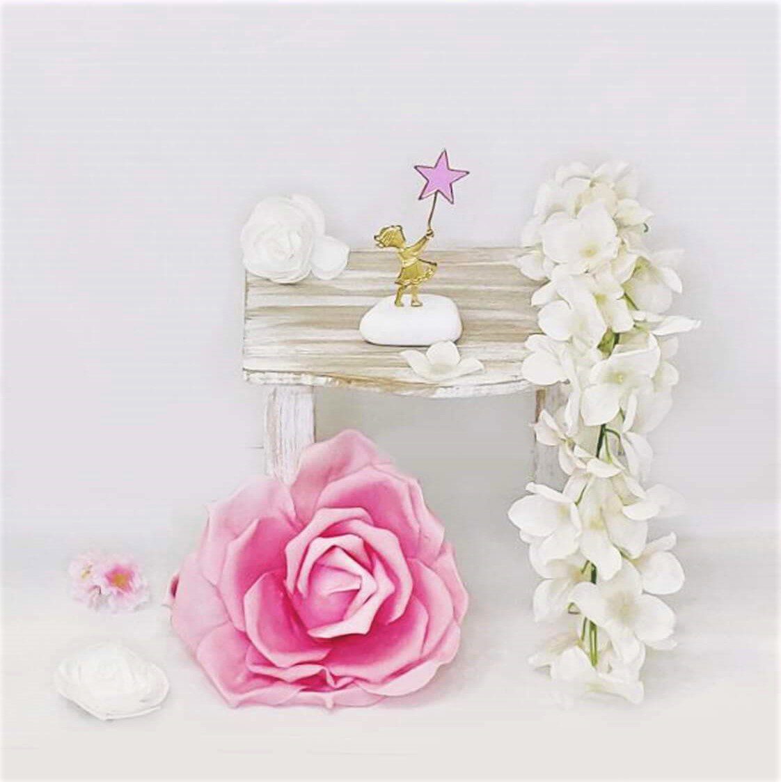 Μπομπονιέρα βάπτισης βότσαλο με επίχρυσο κορίτσι με αστέρι