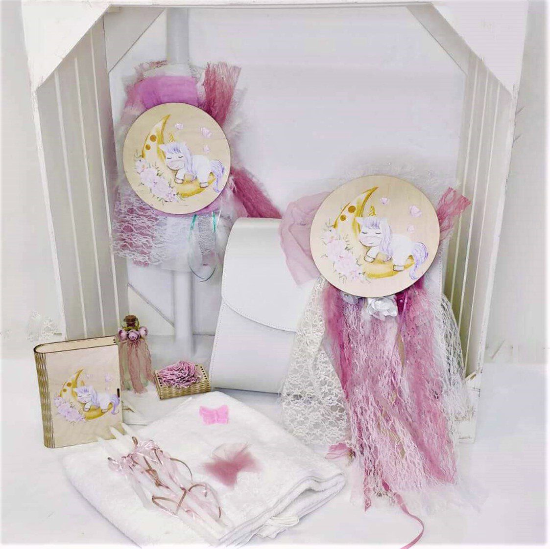 Πλήρες σετ βάπτισης για κορίτσι με θέμα το μονόκερο