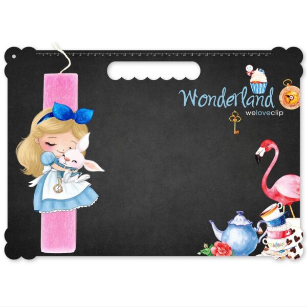 Πασχαλινή Λαμπάδα Αλίκη στη χώρα των θαυμάτων με μαυροπίνακα