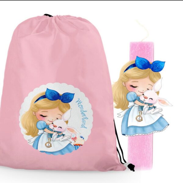 Πασχαλινή Λαμπάδα Αλίκη στη χώρα των θαυμάτων με τσάντα πλάτης