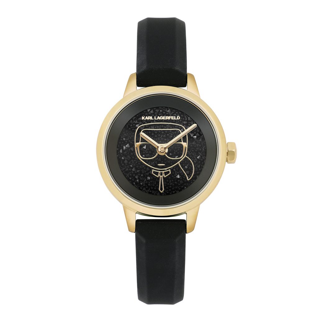 Γυναικείο ρολόι karl lagerfeld με μπρασελέ από σιλικόνη διακοσμημένο με swarovski και το icon του karl