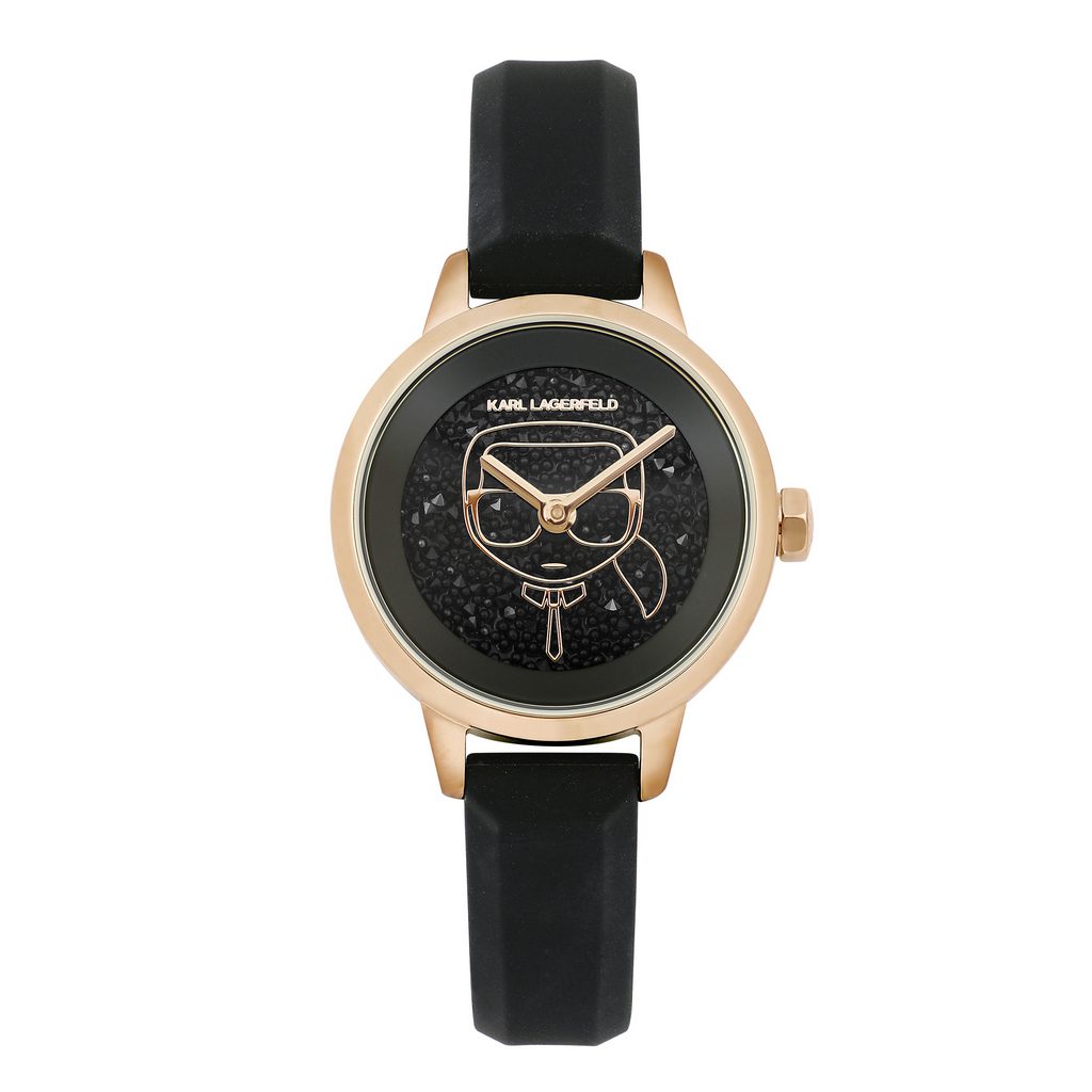 Γυναικείο ρολόι karl lagerfeld με μπρασελέ από σιλικόνη διακοσμημένο με swarovski και το icon του karl