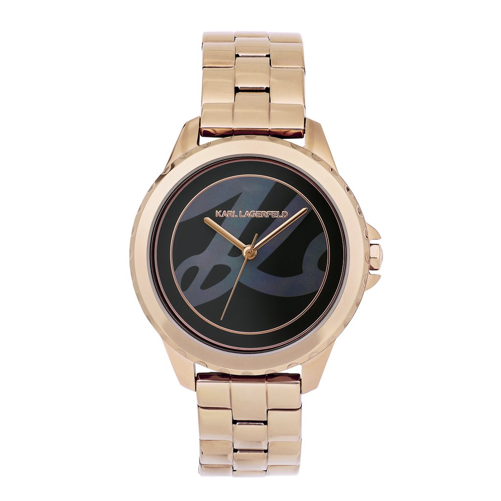 Γυναικείο ρολόι του οίκου Karl Lagerfeld σε ροζ χρυσό και μαύρο επιροδιωμένο