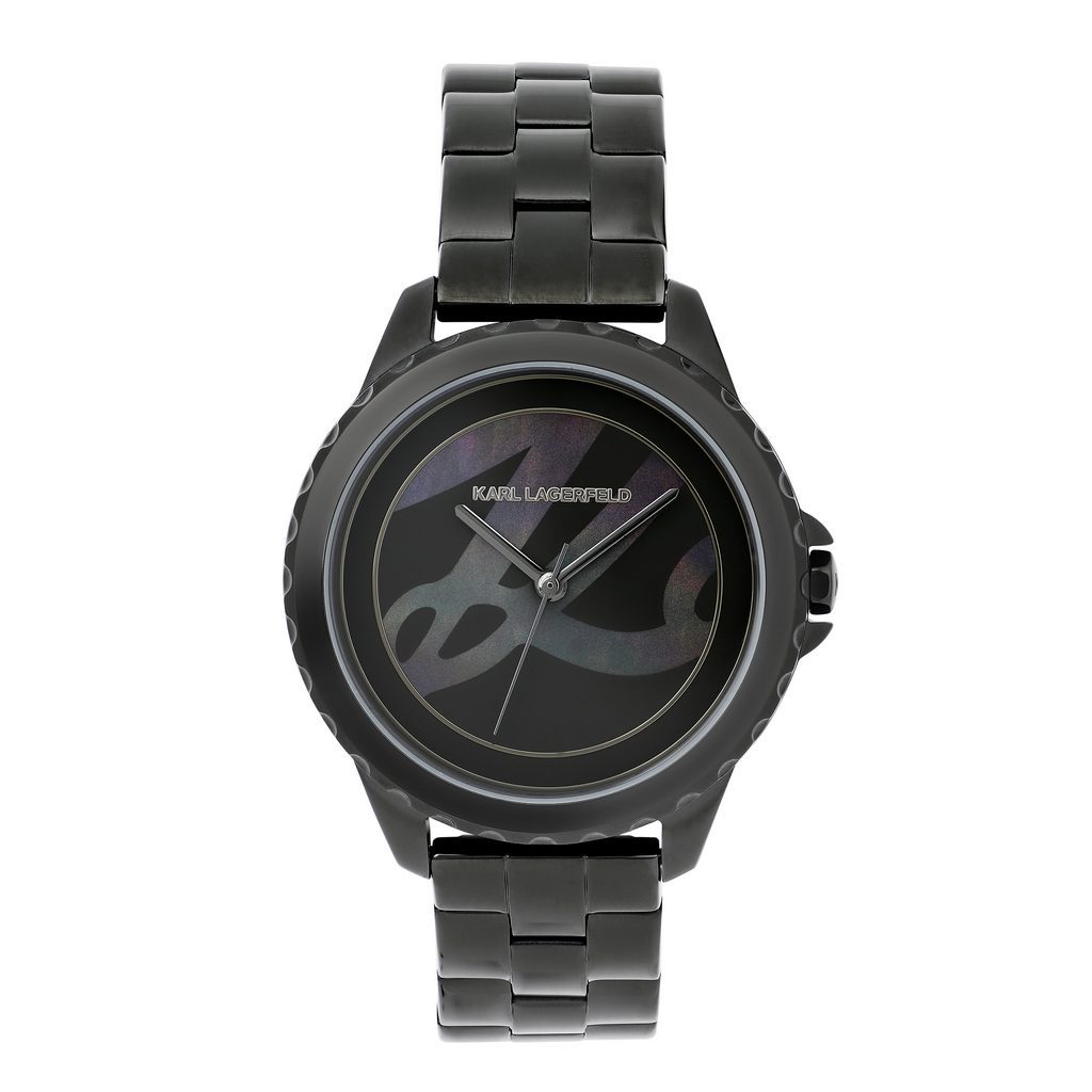 Γυναικείο ρολόι του οίκου Karl Lagerfeld σε ροζ χρυσό και μαύρο επιροδιωμένο