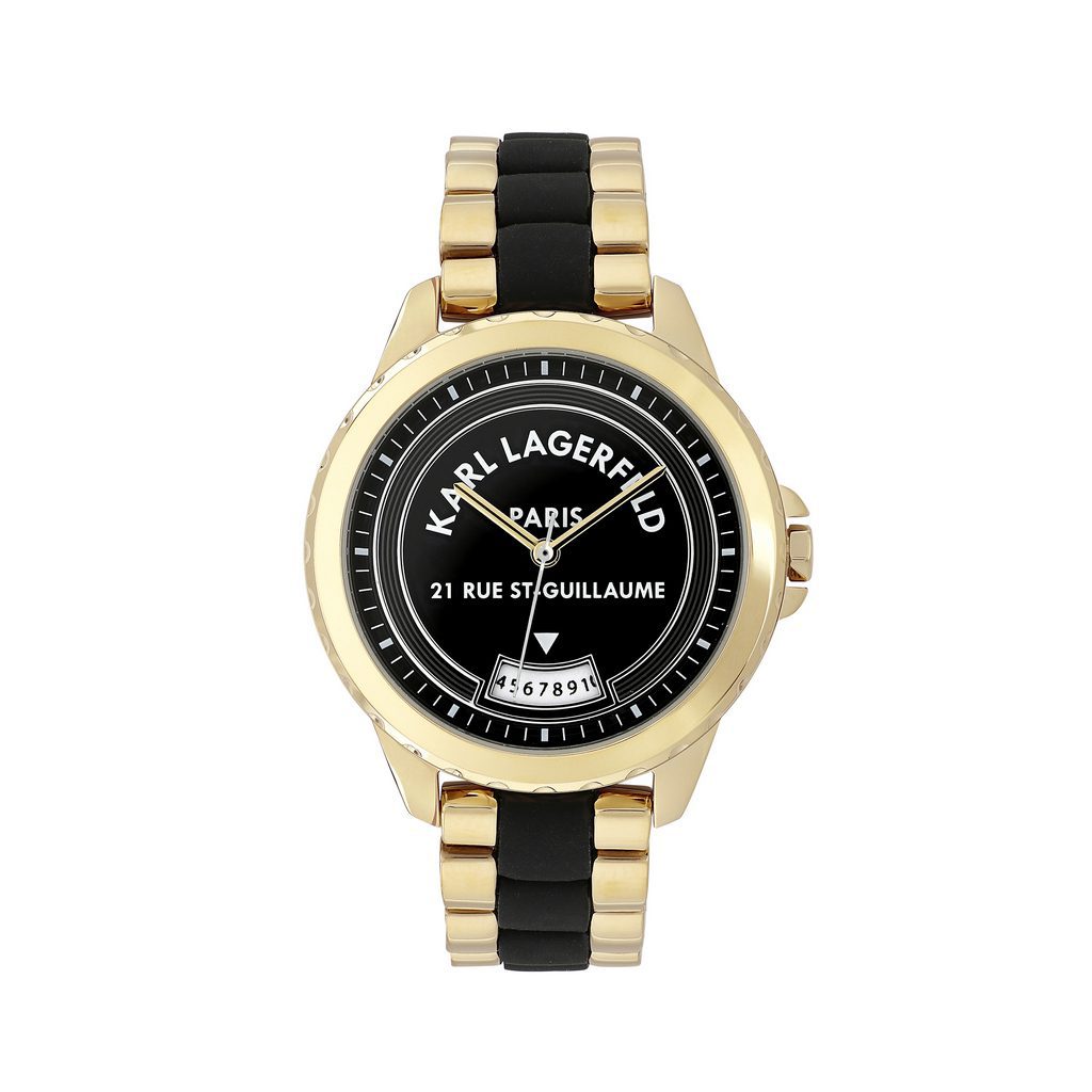 Γυναικείο ρολόι του οίκου Karl Lagerfeld, με λευκό καντράν διακοσμημένο κρύσταλλα swarovski και ασημένια γατούλα. Μηχανισμός Quartz με 2 χρόνια εργοστασιακής εγγύησης. Με μπρασελέ, κατασκευασμένο όλο από ανοξείδωτο ατσάλι. Διάμετρος καντράν 26mm, στεγανότητα 3 ΑΤΜ. Παραδίδεται στην γνήσια συσκευασία του με πιστοποιητικό γνησιότητας και εξουσιοδοτημένο service.