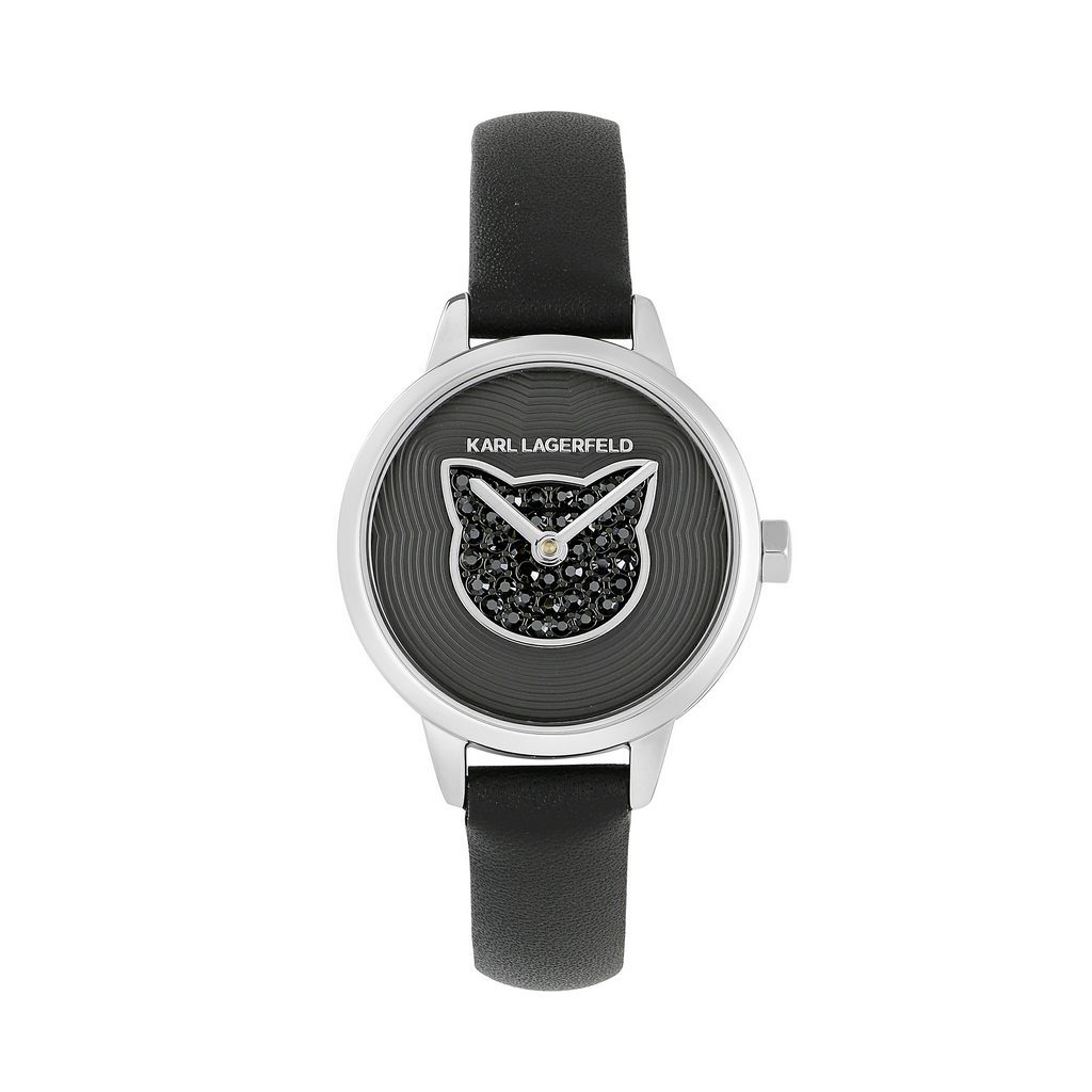 Γυναικείο ρολόι του οίκου Karl Lagerfeld, με καντράν διακοσμημένο με κρύσταλλα swarovski και γατούλα. Μηχανισμός Quartz με 2 χρόνια εργοστασιακής εγγύησης. Με δερμάτινο λουράκι, κατασκευασμένο όλο από ανοξείδωτο ατσάλι, επιχρυσωμένο με 24 καράτια για το χρυσό και το ροζ χρυσό. Διάμετρος καντράν 26mm, στεγανότητα 3 ΑΤΜ. Παραδίδεται στην γνήσια συσκευασία του με πιστοποιητικό γνησιότητας και εξουσιοδοτημένο service.