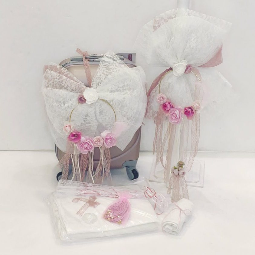 Πλήρες σετ βάπτισης vintage με λουλούδια_Θεματική βάπτιση