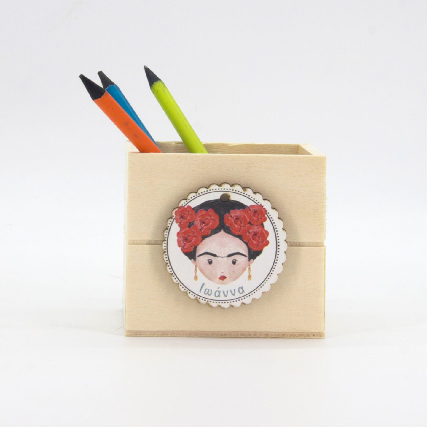 G_145-MOLIVOTHIKI Μπομπονιέρα βάπτισης ξύλινη μολυβοθήκη