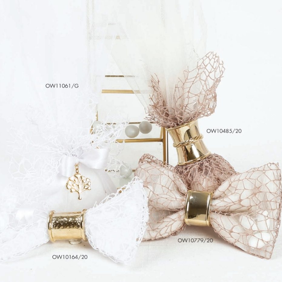 Μπομπονιέρα γάμου με δέσιμο επιχρυσωμένο με 24 καράτια