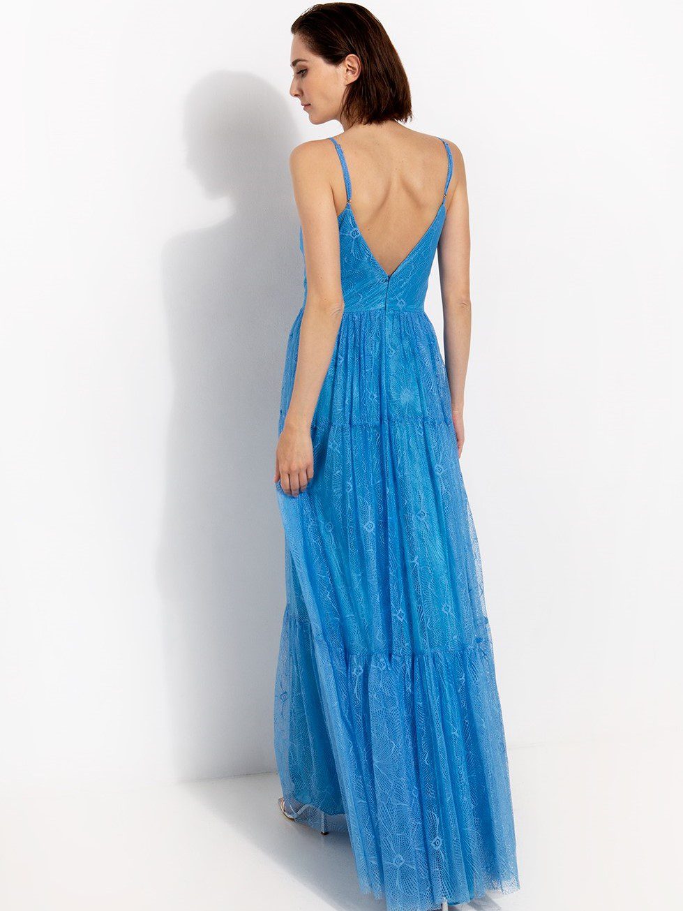 Μάξι φόρεμα δαντέλα σε μπλε