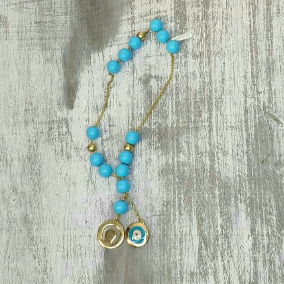 Κομπολόι επιχρυσωμένο διακοσμημένο με  γαλάζιους ημιπολύτιμους λίθους. Διακοσμητικό ματάκι. Ιδανικό δώρο για τον άνδρα!