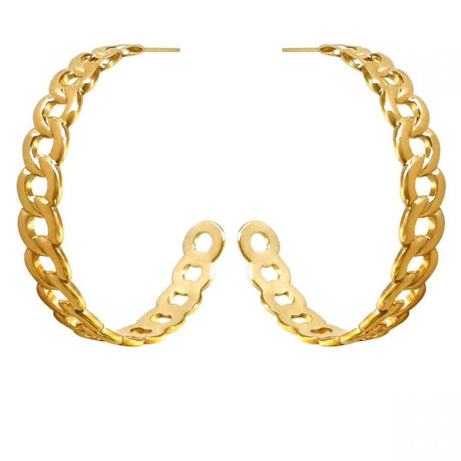 Σκουλαρίκια κρίκοι με σχέδιο αλυσίδας σε χρυσό