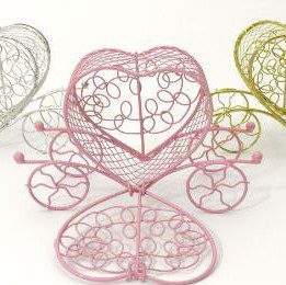 μεταλλική άμαξα καρδιά μπομπονιέρα σε ροζ χρυσό και ασημί