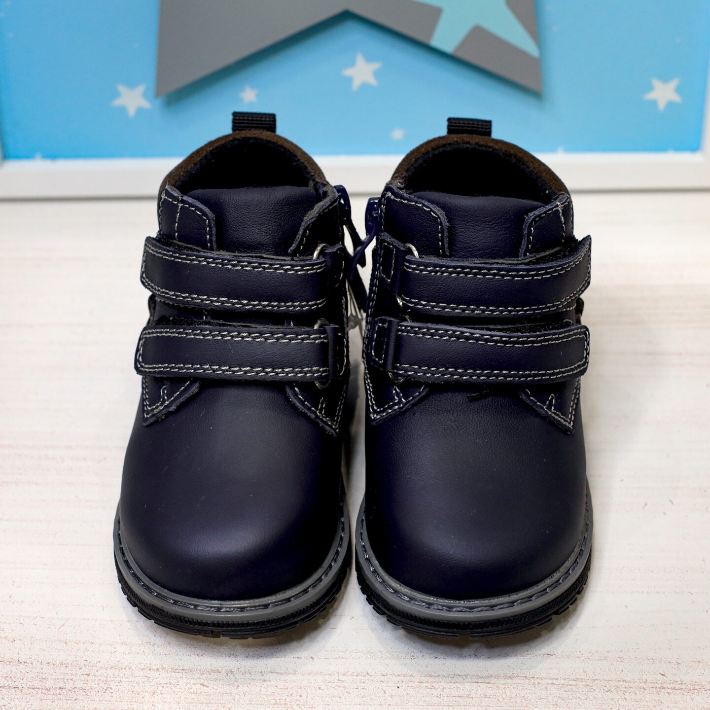 Βαπτιστικά παπούτσια δερμάτινο ανατομικό μποτάκι σε μπλε σκούρο