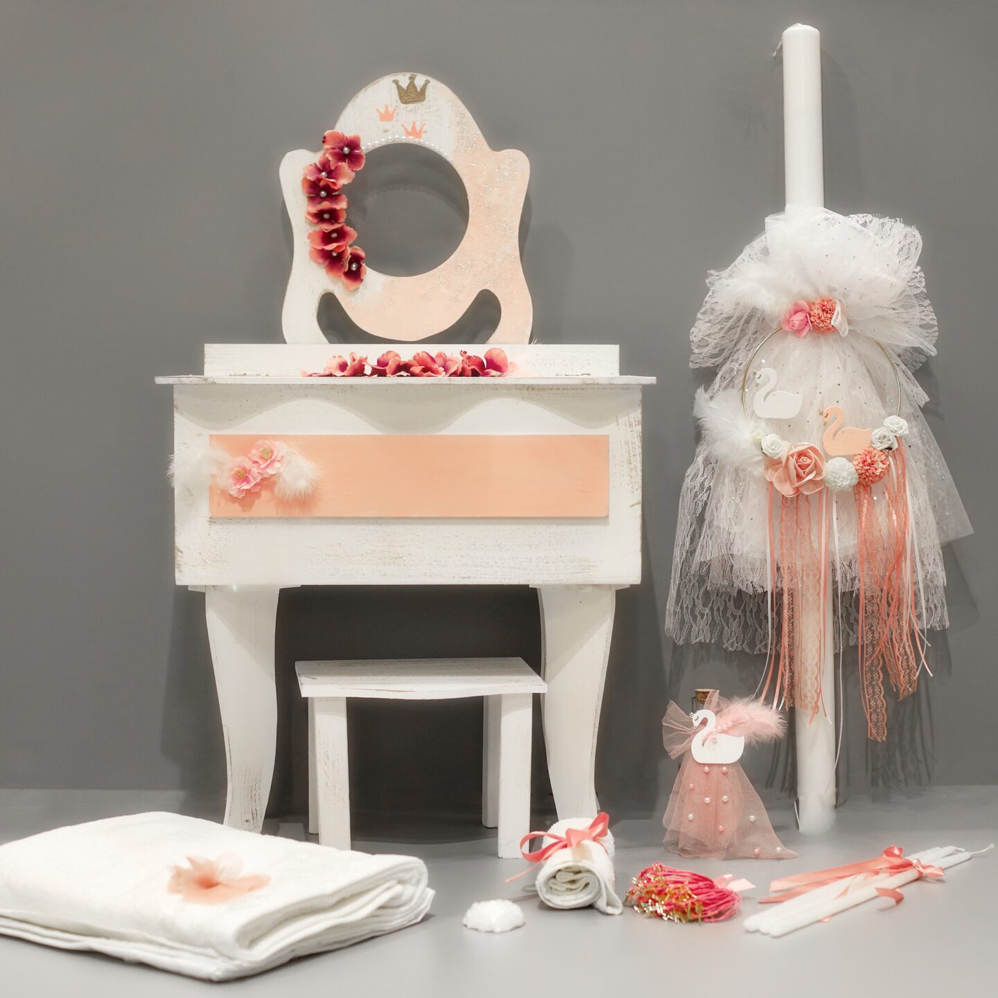 Πλήρες σετ βάπτισης μπουντουάρ με Κύκνο