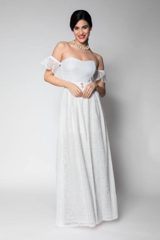 Νυφικό φόρεμα έξωμο όλο δαντέλα