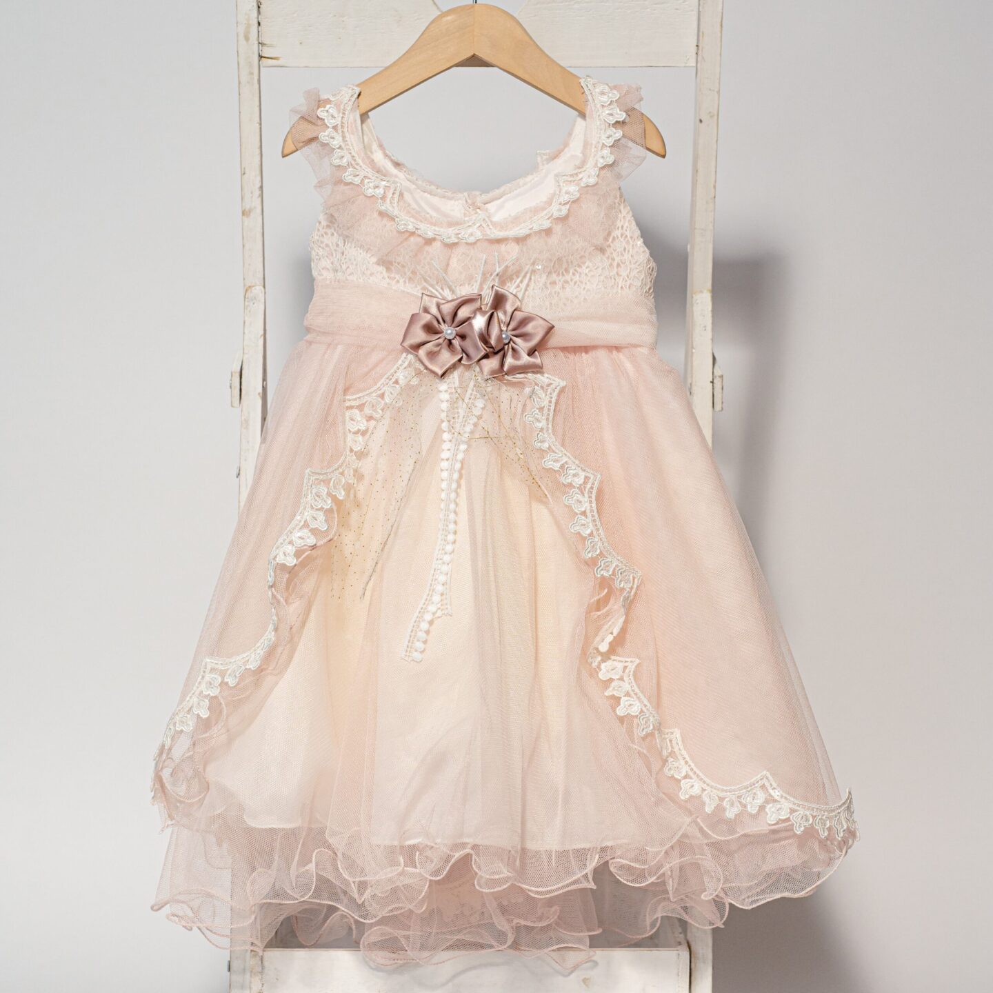 Vintage βαπτιστικό φόρεμα nude μπεζ