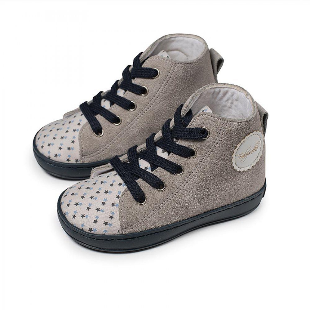 Βαπτιστικά παπούτσια μποτάκι τύπου all star, με κορδόνια σε γκρι