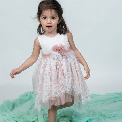 Boho βαπτιστικό φόρεμα με απαλό ροζ