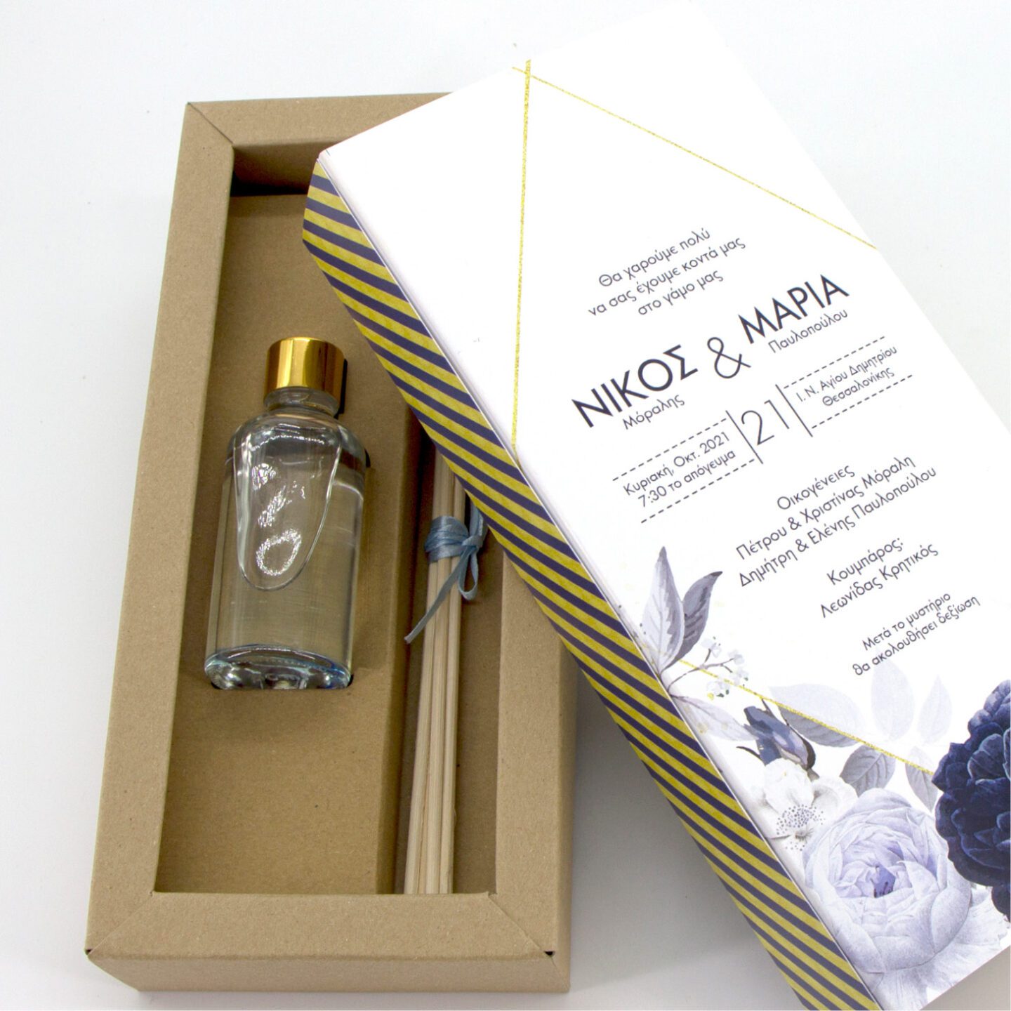 PROSKLITIRIO-AROMA-XOROU-W_110_1 Αρωματικό χώρου 50ml και τυπωμένο θεματικό κουτί ιδανικό για μπομπονιέρα