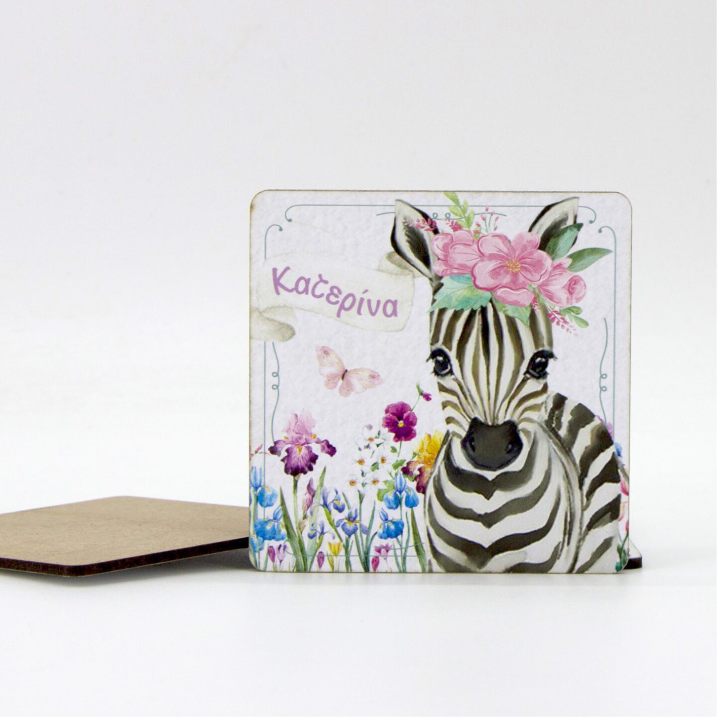 Μπομπονιέρα γάμου ξύλινο σουβέρ με εκτύπωση