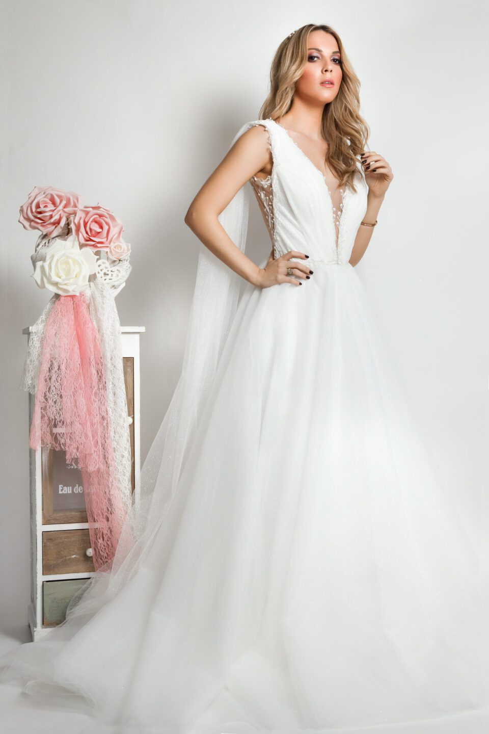 Πριγκηπικό Νυφικό σε γκλίτερ γαλλικό τούλι