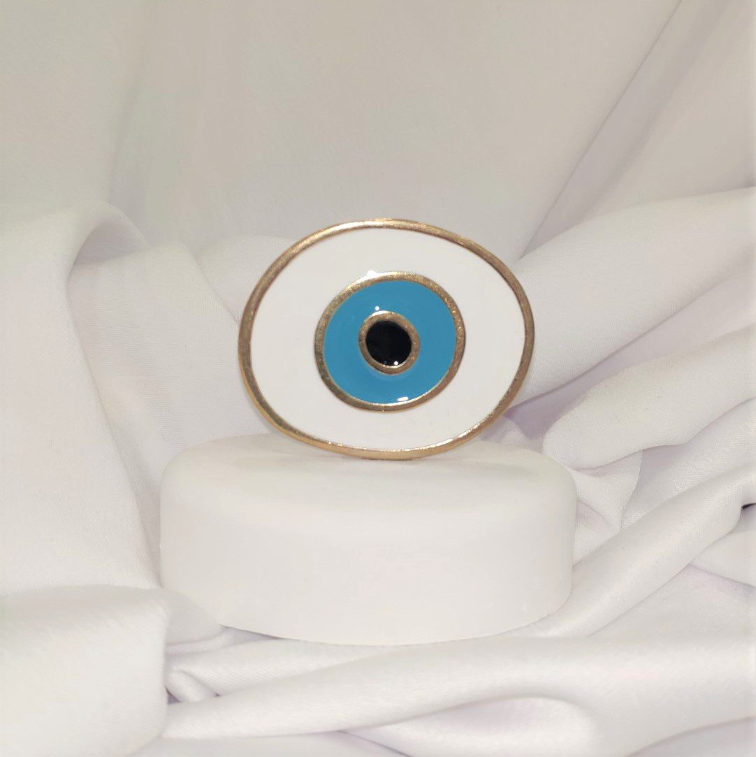 Μπομπονιέρα με λευκό βότσαλο και επίχρυσο ματάκι