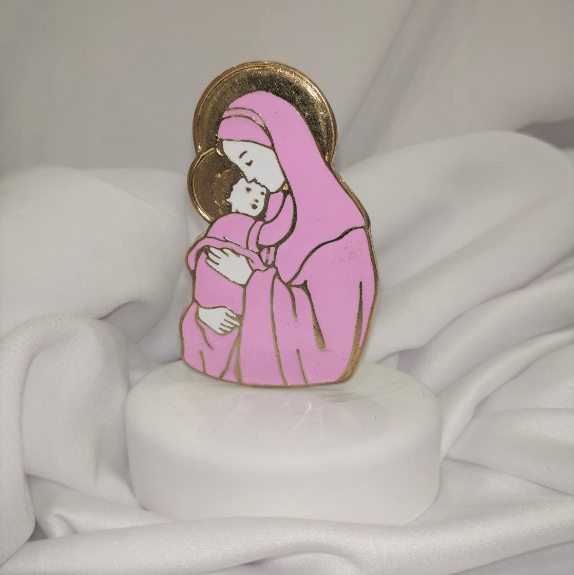 Μπομπονιέρα με λευκό βότσαλο και επίχρυση Παναγία