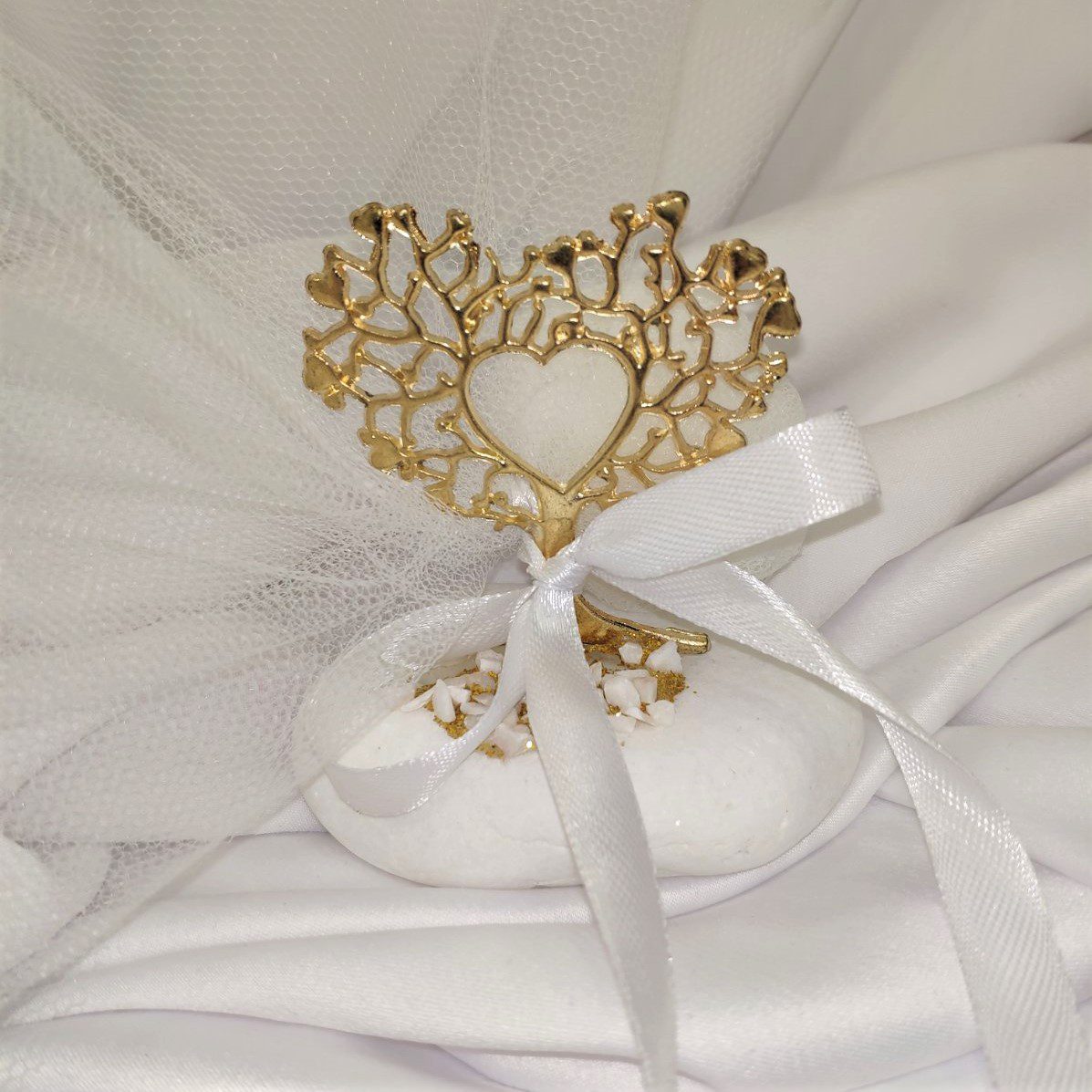 Μπομπονιέρα με λευκό βότσαλο και επίχρυσο Δέντρο της Ζωής