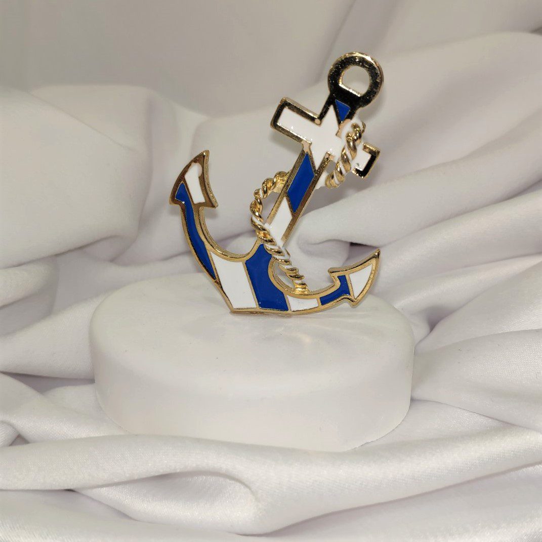 Μπομπονιέρα με λευκό βότσαλο και επίχρυση άγκυρα