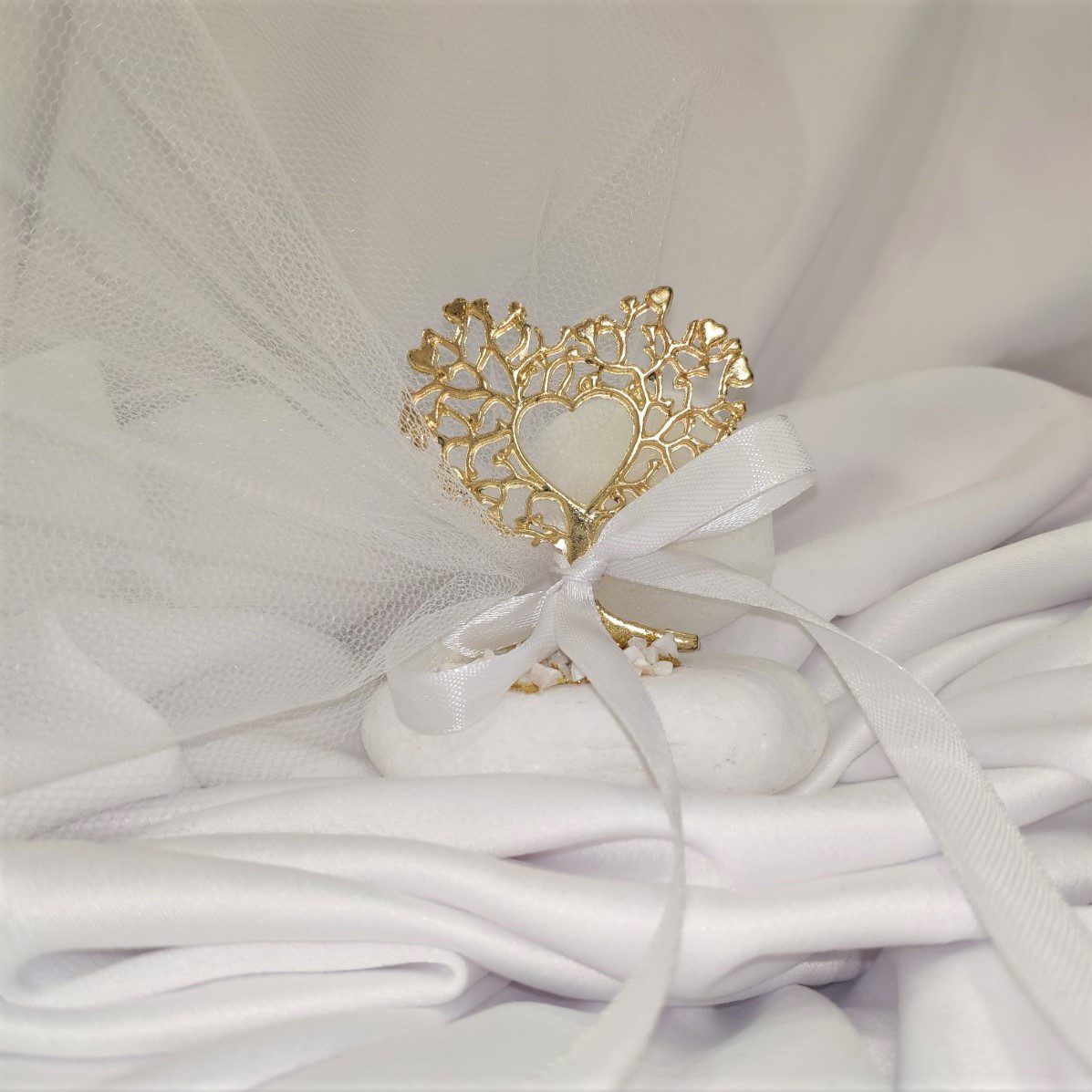 Μπομπονιέρα με λευκό βότσαλο και επίχρυσο Δέντρο της Ζωής