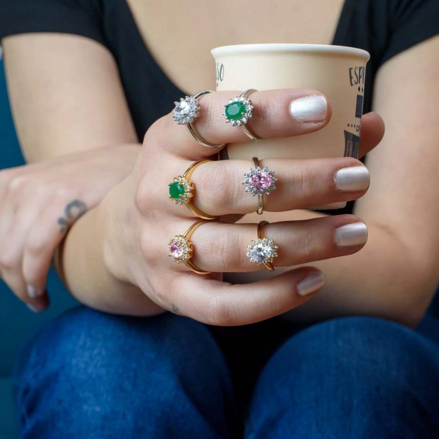 Δαχτυλίδι Επιχρυσωμένο με Ζιργκόν και Ροζ Κρύσταλλο Τσεχίας