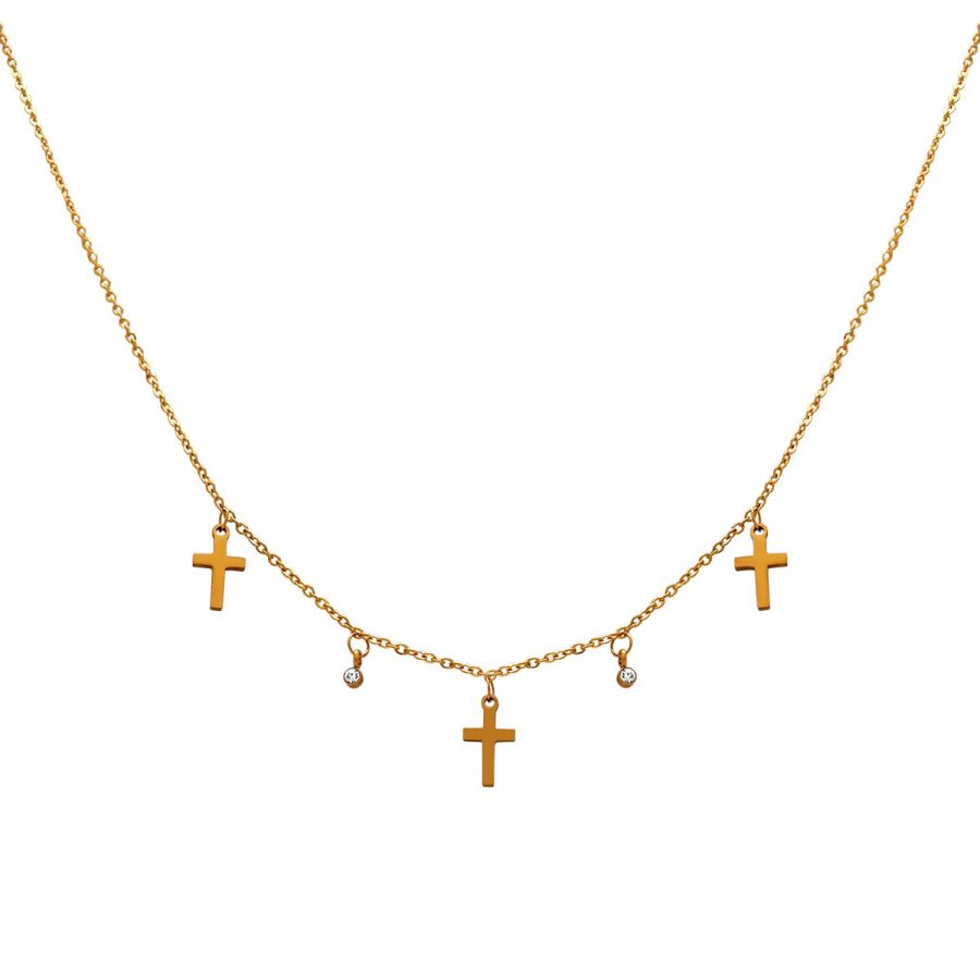 Κολιέ από Ατσάλι με Σταυρούς και Ζιργκόν