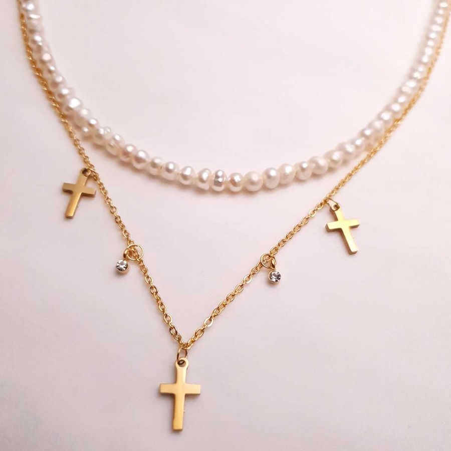 Κολιέ από Ατσάλι με Σταυρούς και Ζιργκόν