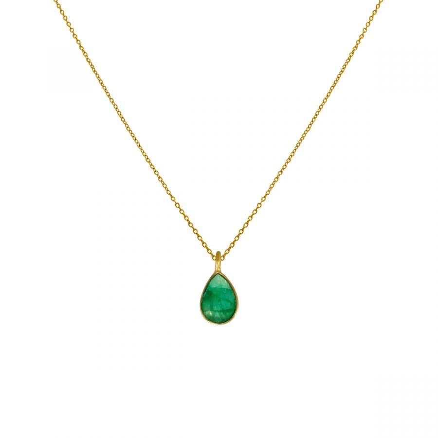 Κολιέ από Ασήμι 925° Επιχρυσωμένο με 24Κ με Σμαράγδι