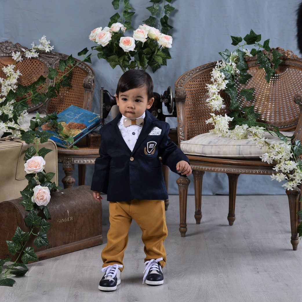 Βαπτιστικό κοστούμι σε navy blue και ταμπά