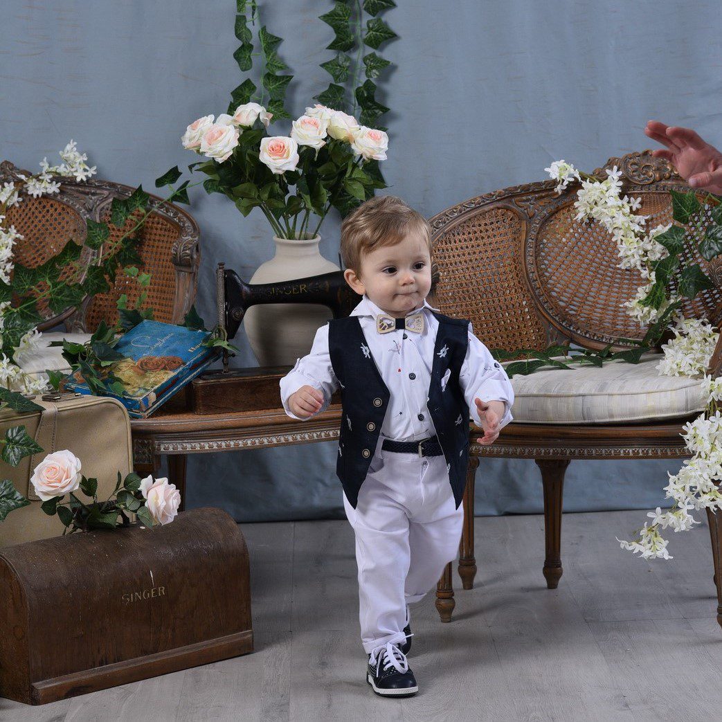 Βαπτιστικό κοστούμι σε navy blue και εκρού