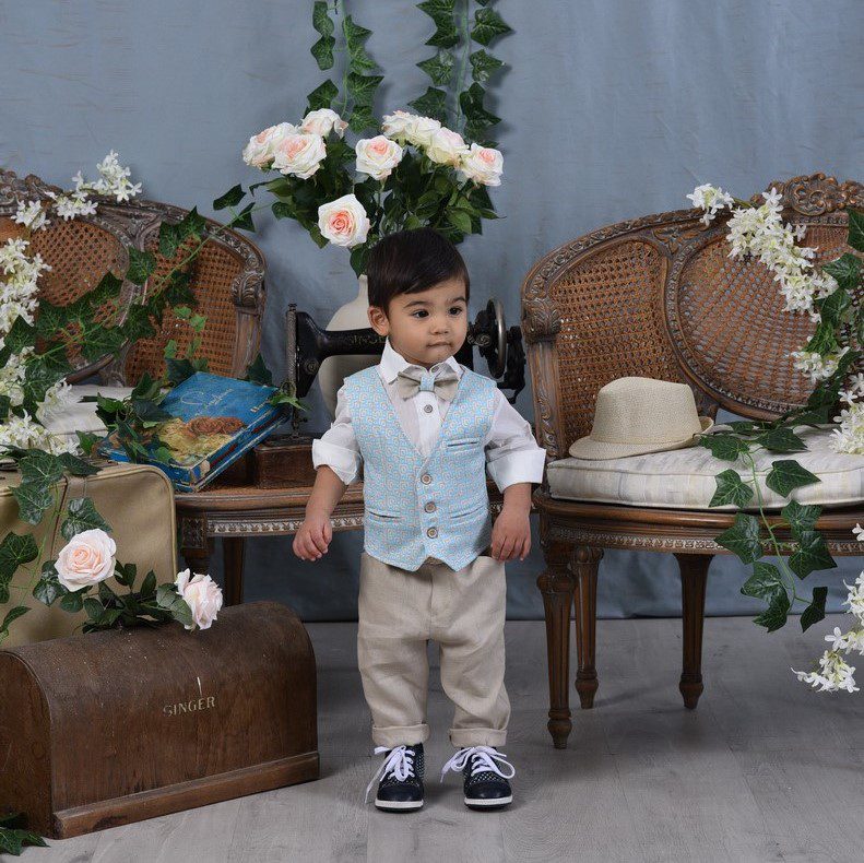 Βαπτιστικό κοστούμι σε γαλάζιο με μπεζ